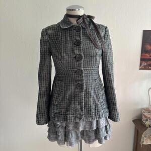 Blue and gray plaid babydoll blazer